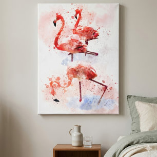 Trois flamants roses en impression d'art à l'aquar