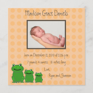 Trois grenouilles Faire-part de naissance orange