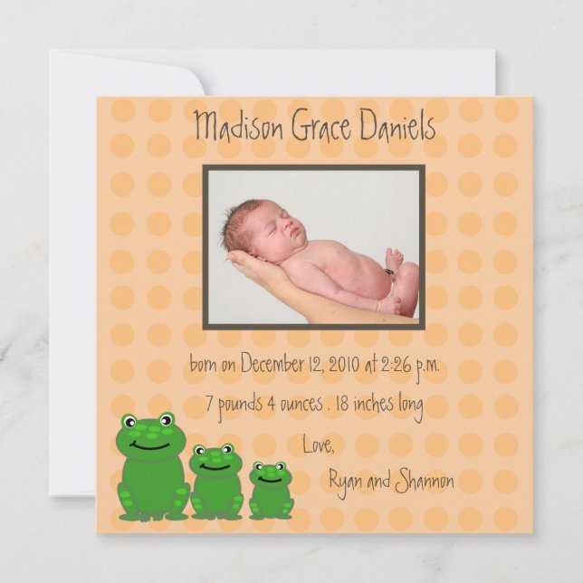 Trois grenouilles Faire-part de naissance orange (Devant)