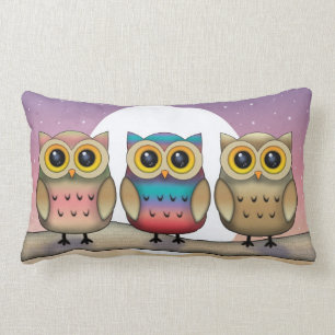Trois hiboux et un joli coussin décoratif Lune