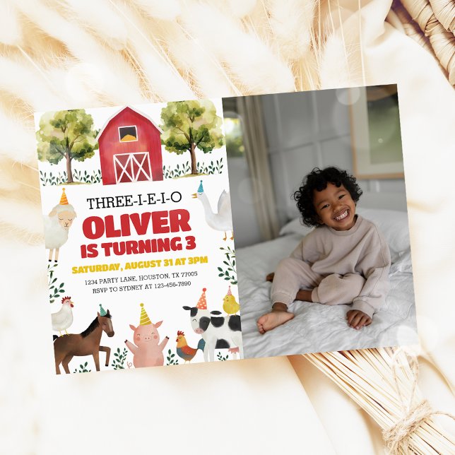 Trois-I-E-I-O ferme 3e anniversaire Invitation pho (Créateur téléchargé)