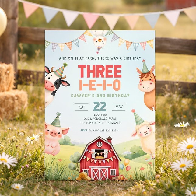 Trois I E I O Invitation d'anniversaire, Ferme 3èm (Créateur téléchargé)