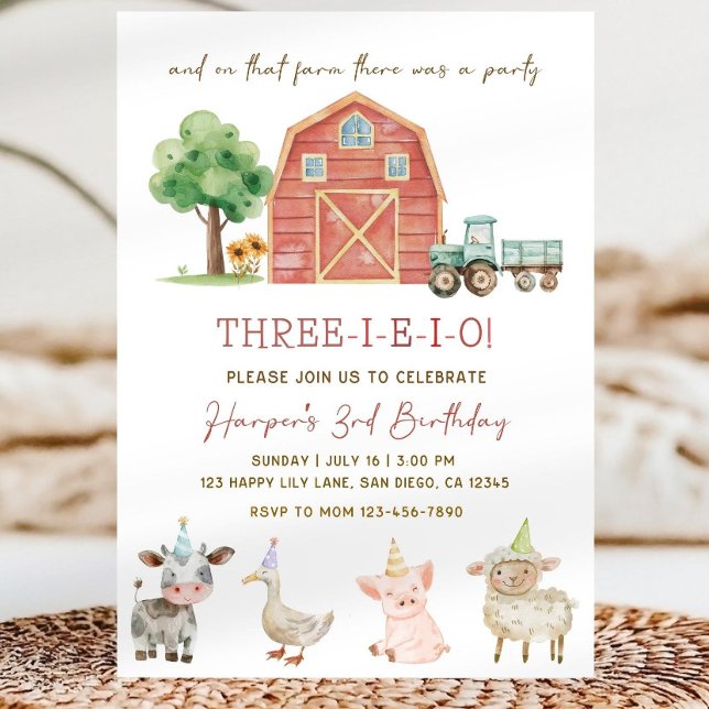 Trois I E I O Invitation d'anniversaire, Garçon 3  (Créateur téléchargé)