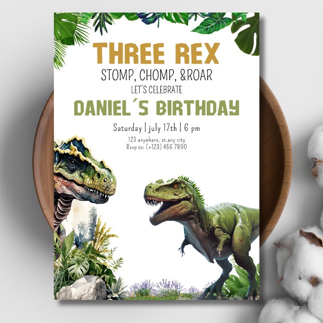 Trois invitations anniversaire imprimables dinosau (Créateur téléchargé)