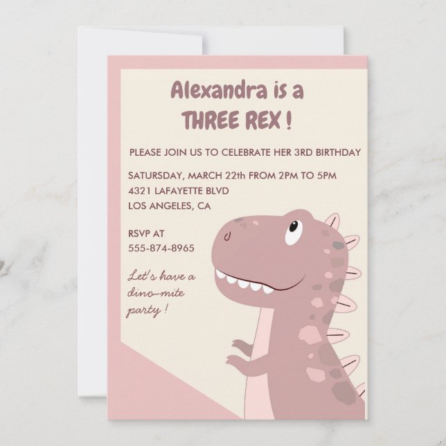 Trois invitations d'anniversaire rex 3 rex Fille m (Devant)