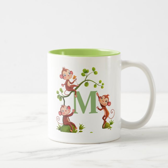 Trois mignons singes et une Mug de Monogramme Vert (Droit)