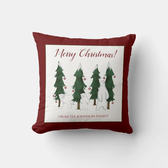 Trois ours polaires Joyeux Noël Plaid Oreiller (Recto)