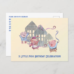 Trois Petits Cochons Anniversaire Fête Invitation