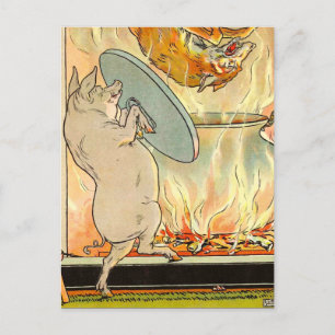 Trois Petits Cochons : En Fell Carte Postale Wolf