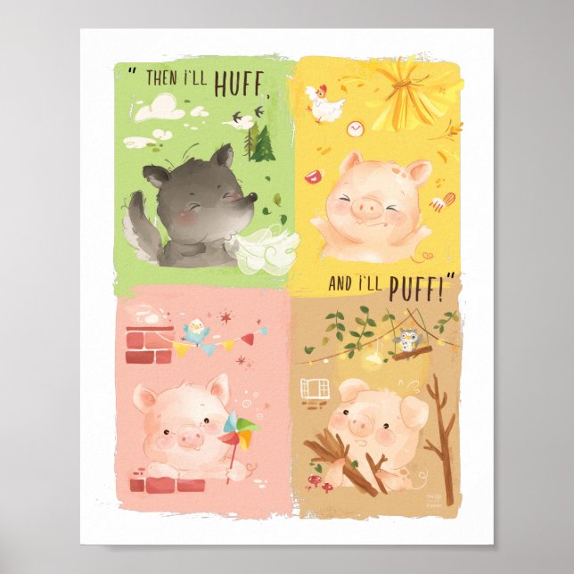 Trois petits cochons et grand méchant loup affiche (Devant)