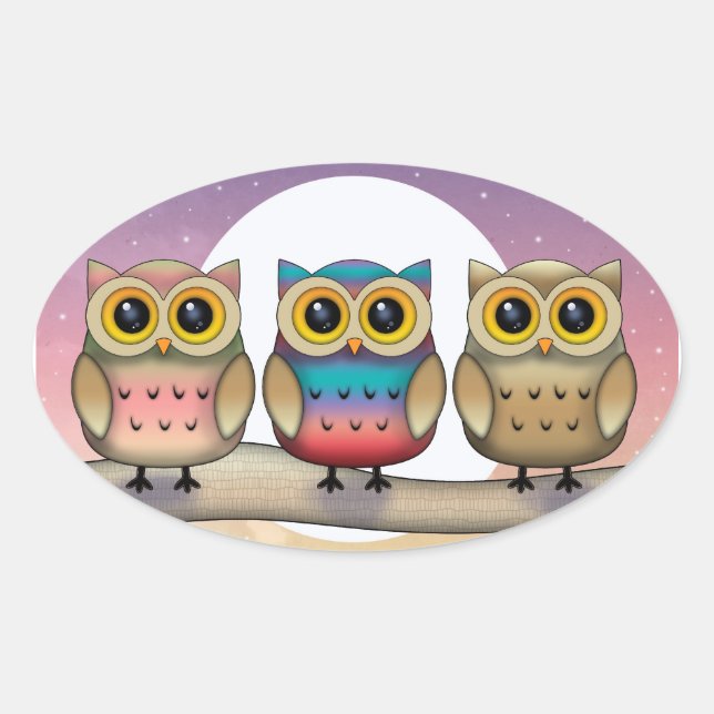 Trois petits hiboux autocollants (Devant)
