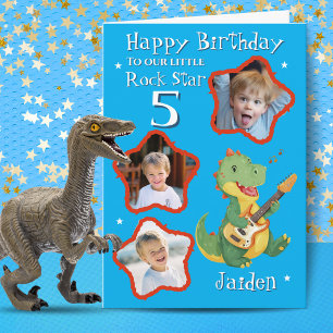Trois Photo Carte d'anniversaire Rock Star Dinosau