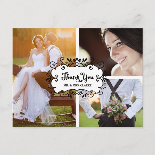 Trois Photo Collage Mariage Merci carte postale (Devant)