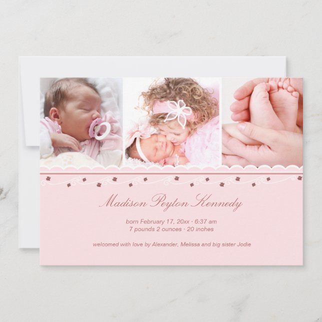 Trois photo Garland Girl Faire-part de naissance (Devant)