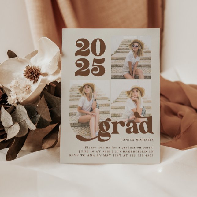 Trois photo Retro Type Graduation Party Invitation (Créateur téléchargé)