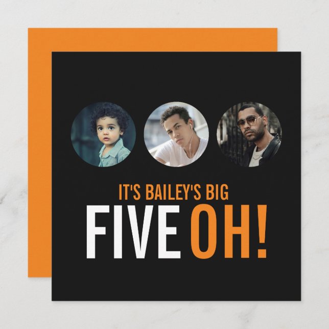 Trois photos 50e FIVEOH! photo invitations d'anniv (Devant / Derrière)