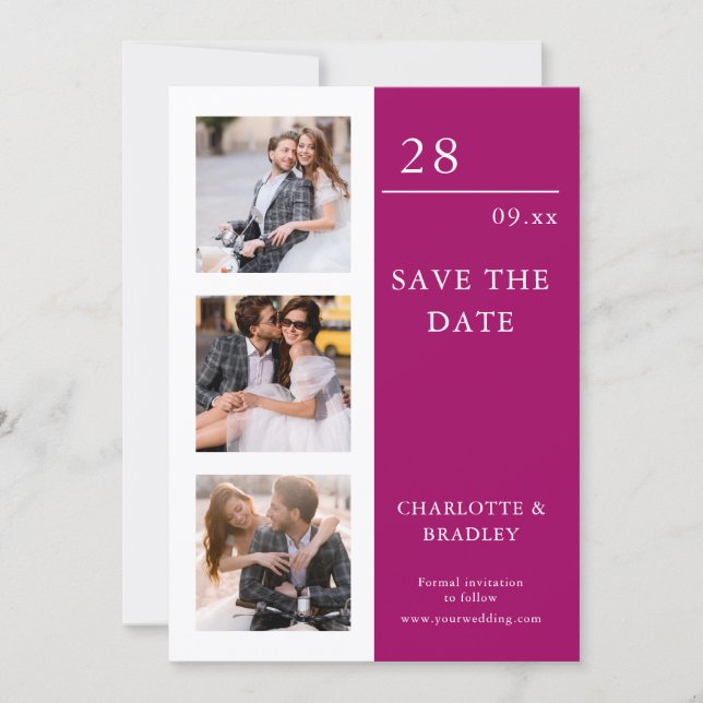 Trois photos de faire-part moderne de mariage (Devant)