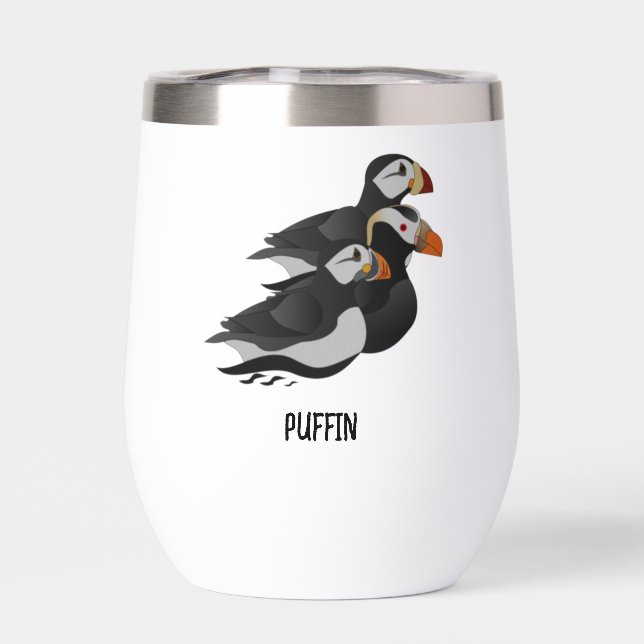 Trois Puffins Adorablement Friendly Baignade Carto (Arrière)
