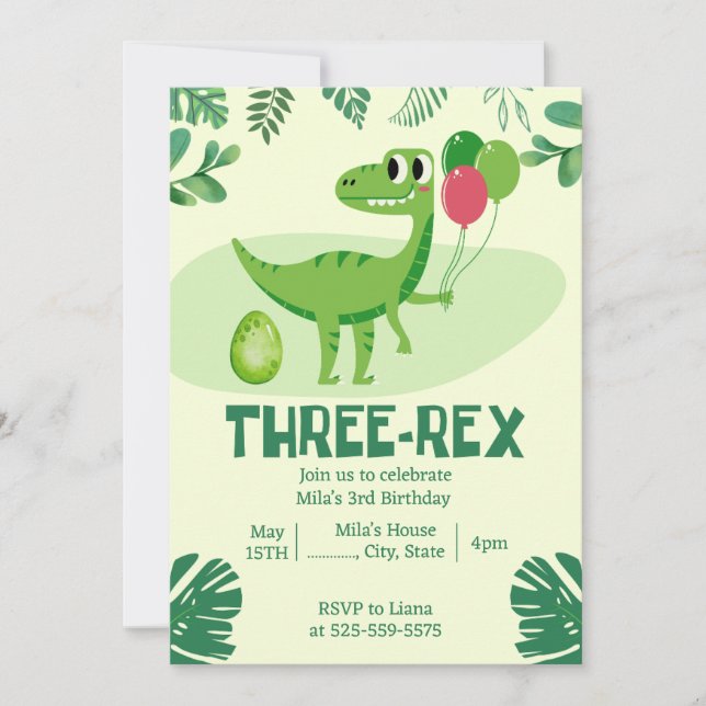 Trois Rex 3e Dinosaure Invitation d'anniversaire (Devant)