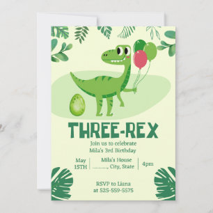 Trois Rex 3e Dinosaure Invitation d'anniversaire