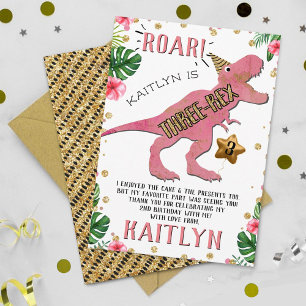 Trois Rex Dinosaur 3e Carte de remerciements d'ann