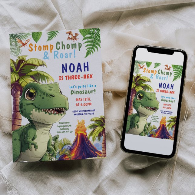 Trois Rex Dinosaur invitation d'anniversaire (Créateur téléchargé)