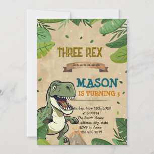 TROIS REX invitation d'anniversaire de dinosaure