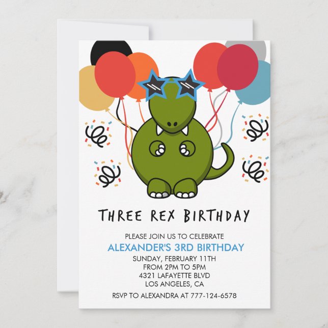 Trois rex invitation d'anniversaire dinosaure 3ème (Devant)