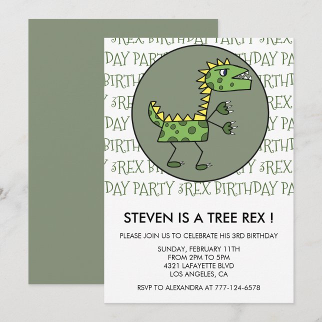 Trois rex invitation d'anniversaire dinosaure 3ème (Devant / Derrière)