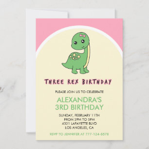 Trois rex invitation d'anniversaire fille dinosaur