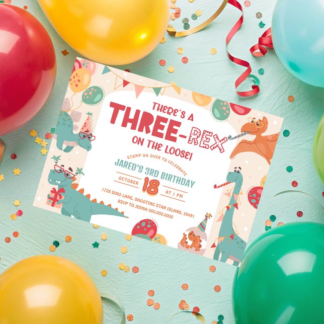 Trois Rex Invitation Garçon. Dinosaur 3ème Anniver (Three Rex Invitation Boy. Dinosaur 3rd Birthday
)