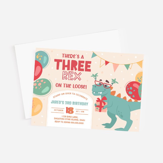 Trois Rex Invitation Garçon. Dinosaur 3ème Anniver (Three Rex Invitation Boy. Dinosaur 3rd Birthday
)