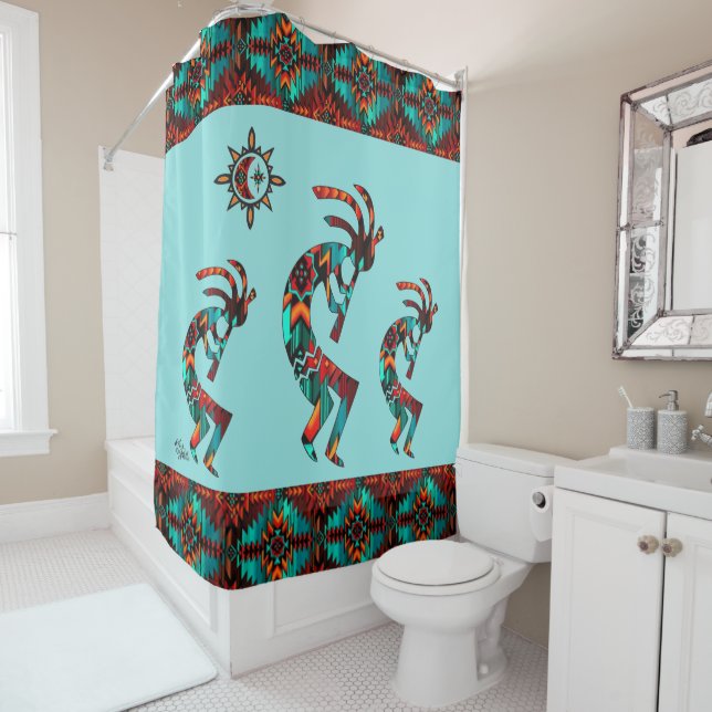 Trois rideau de douche Kokopelli Sud-Ouest (En situation)