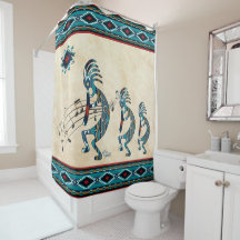 Trois rideau de douche Kokopelli Turquoise