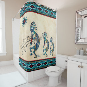 Trois rideau de douche Kokopelli Turquoise