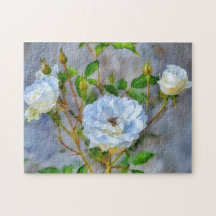 Trois Roses Blanches Rose Jardin Art Puzzle