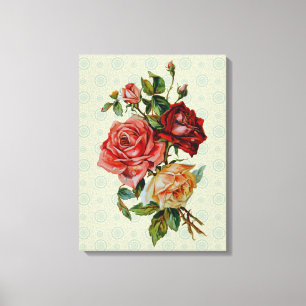 Trois roses sur la toile verte en pastel vintage