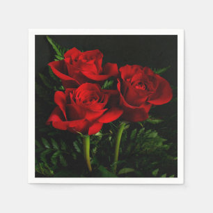 Trois serviettes en papier Roses Rouges