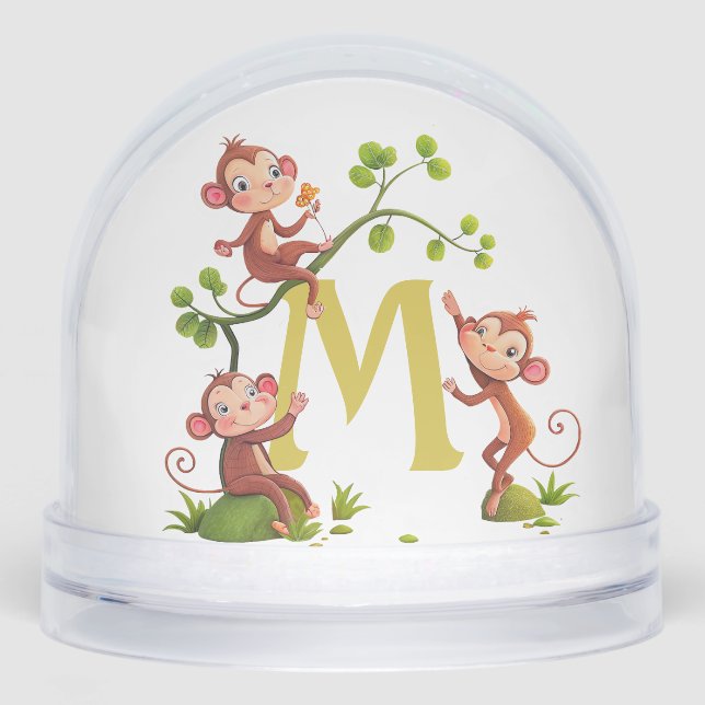 Trois singes chanceux mignons et monogramme (Avant)