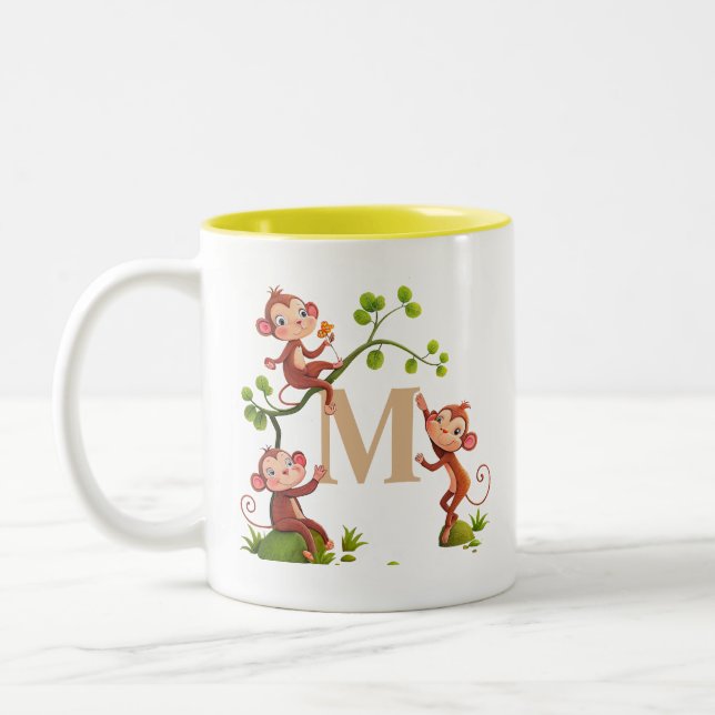 Trois singes mignons et mug monogramme (Gauche)