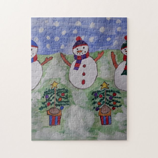 Trois Snowmen de Noël Jigsaw Puzzle (Vertical)