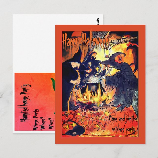 Trois Sorcières Art Party Invitation Halloween (Devant / Derrière)