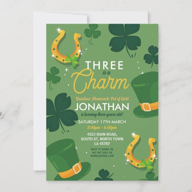 Trois St. Patricks Jour 3e anniversaire Invitation (Devant)