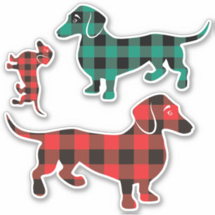 Trois Stickers Dachshund Plaid Buffalo
