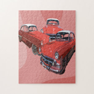 Trois voitures classiques rouges Popart, puzzle