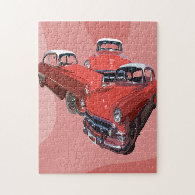 Trois Voitures Classiques Rouges Popart, Puzzle (Vertical)
