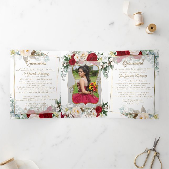 Trois Volets 2 Photo Pivoine Rouge Mis Quince Ans Invitation Tr (Intérieur)