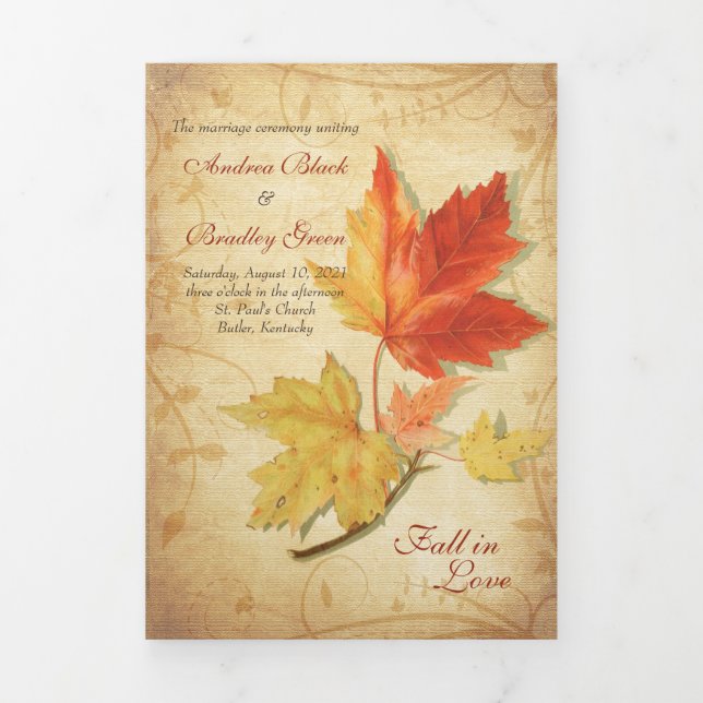 Trois Volets Automne Automne Maples Mariage Feuille Programme T (Page de couverture)