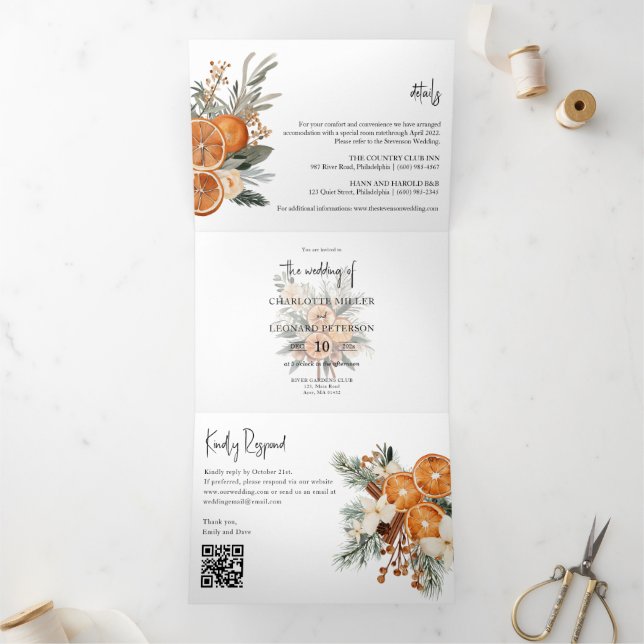 Trois Volets Automne Mariage d'hiver Invitation triplée (Intérieur)