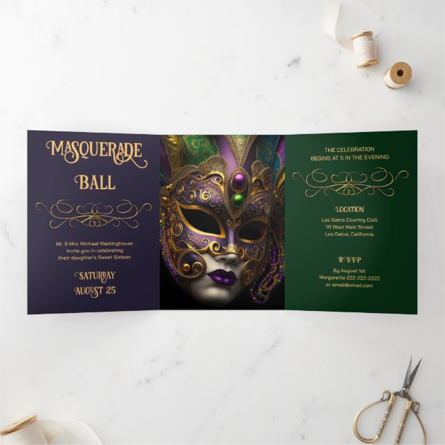 Trois Volets Belle Soirée Masquerade Ball Invitation (Intérieur)